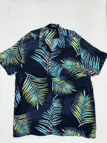 C&A Men's Navy Tropical Palms Slim Fit Shirt XXL
