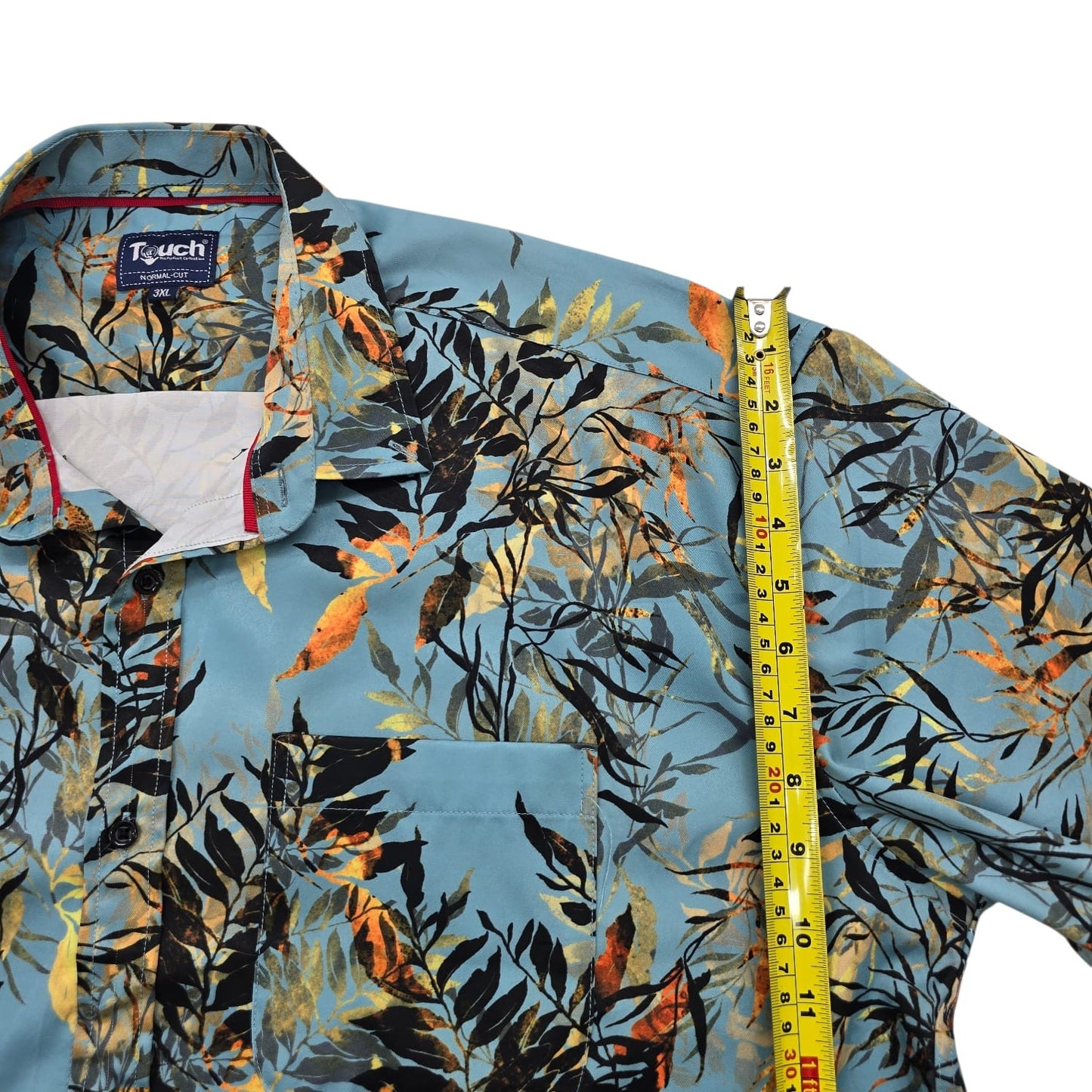 Touch Men's Blue Floral Camp Collar Cotton Shirt 3XL Vintage