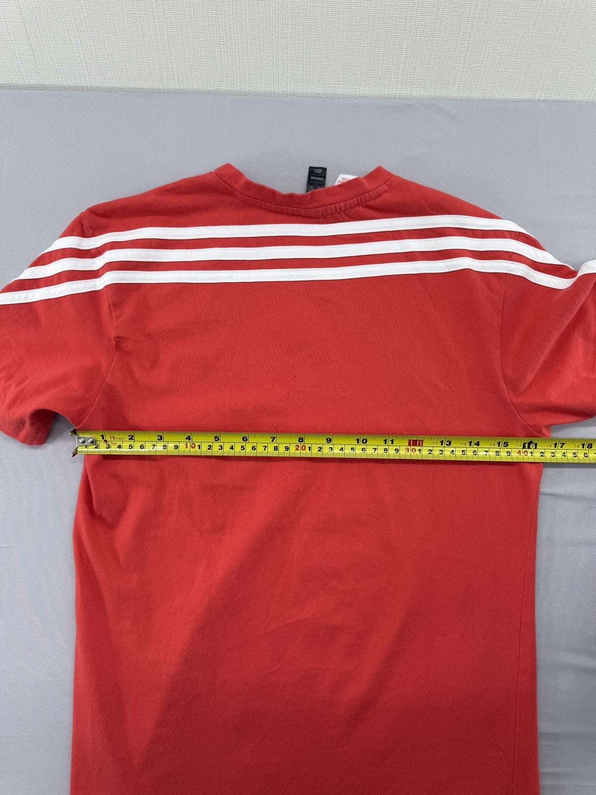 Adidas Men's Red Stripe Short Sleeve L Cotton Crewneck T-Shirt