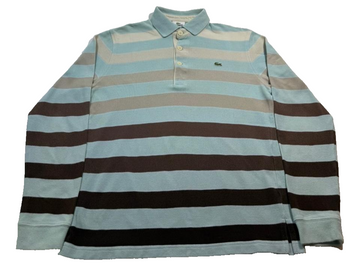 Lacoste Men�S Light Blue Striped Pique Polo Long Sleeve Size S