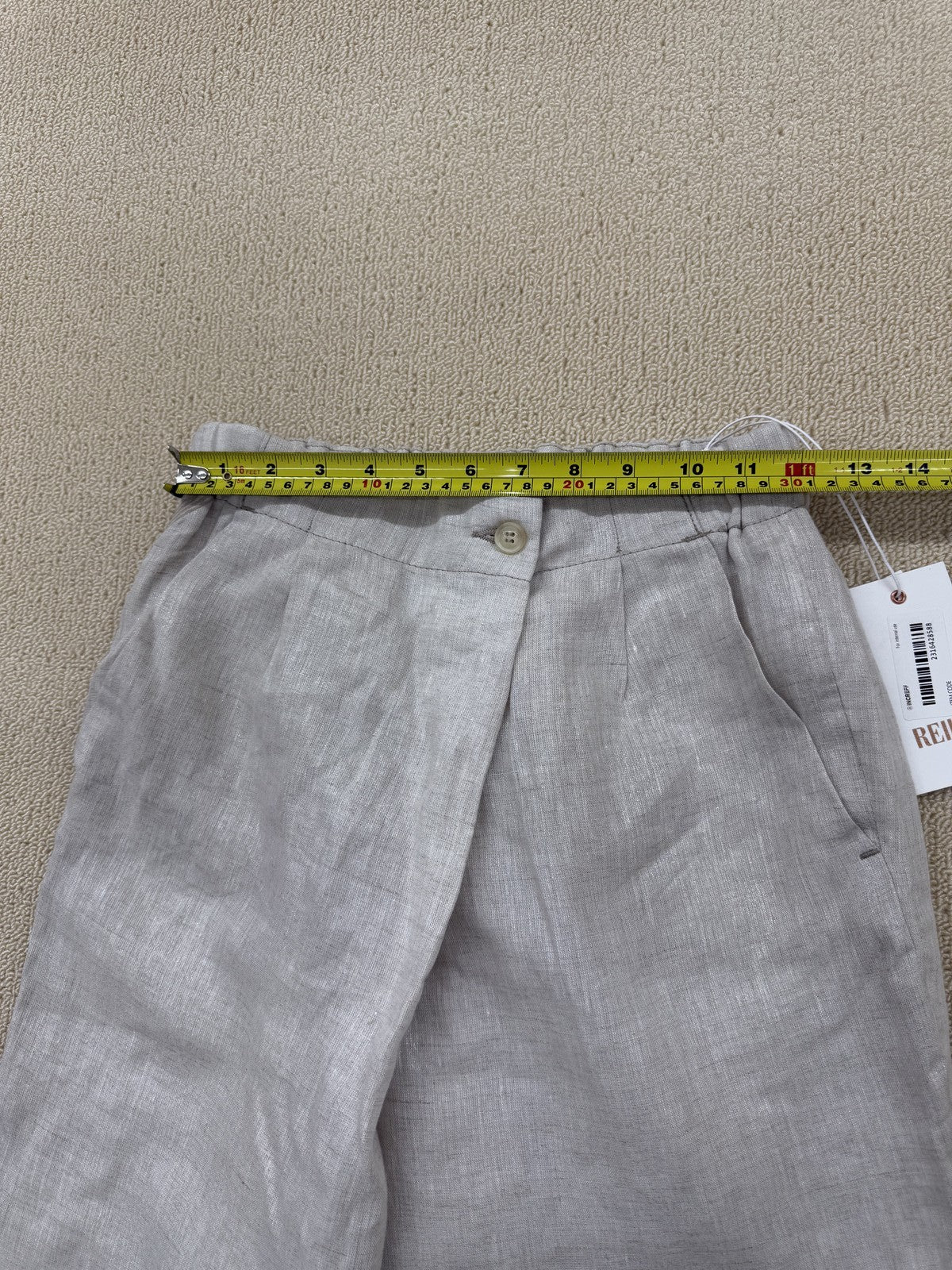 Reiko Women's Beige Linen Pants M Elastic Waist Solid Regular