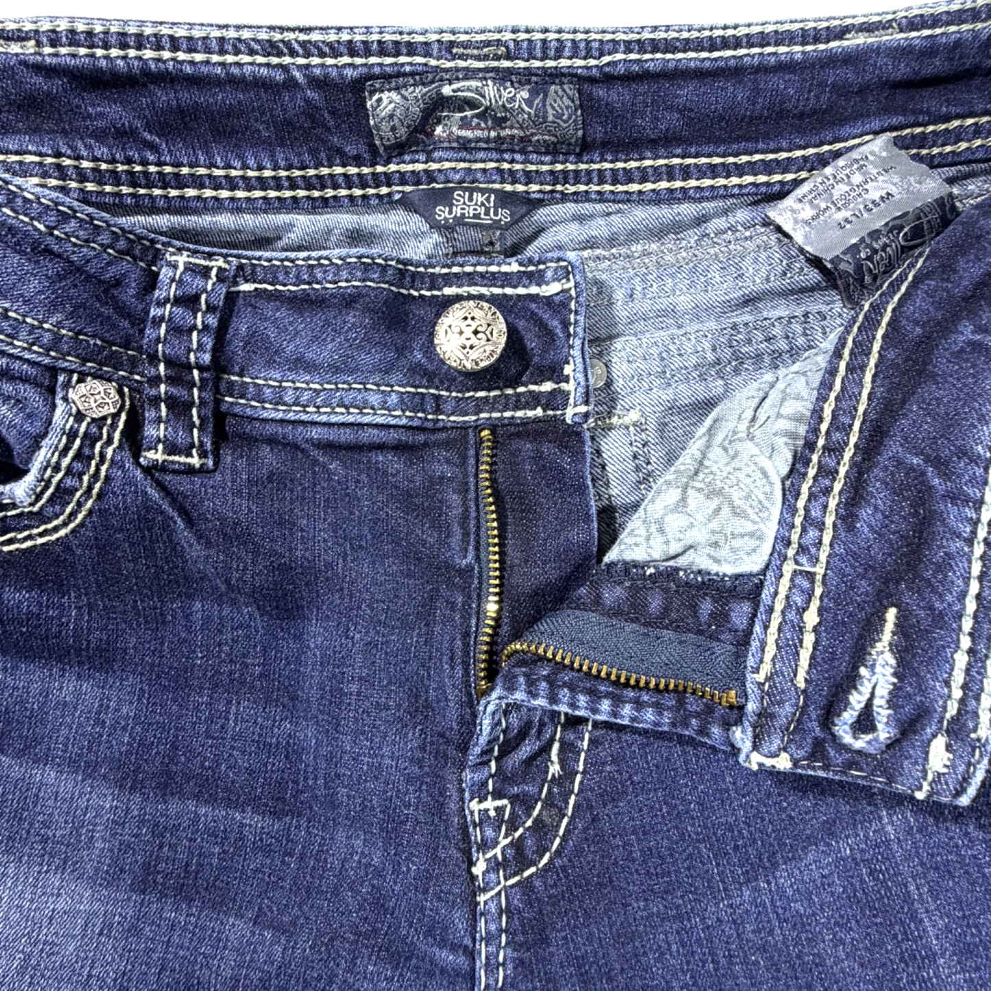 Silver Jeans Suki Distressed Women's Denim Jeans W33 L32 Flap Pockets