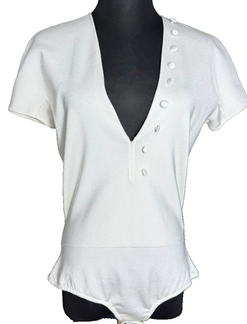 BNWT Giorgio Armani Women's Short Sleeve V-Neck Button Detail Bodysuit Size 46