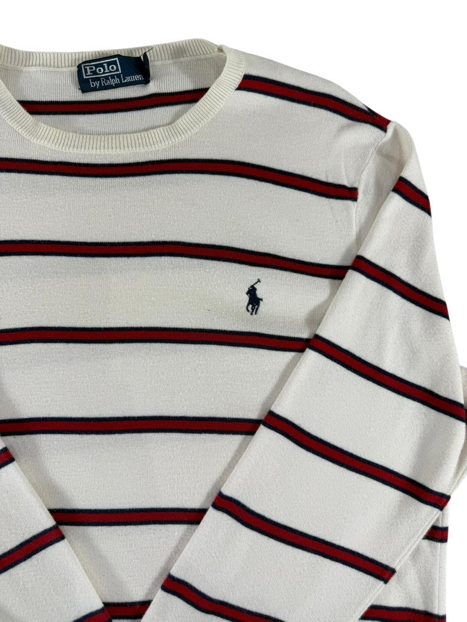 Polo Ralph Lauren Men's Striped Crewneck Sweater White Red Navy Size Large