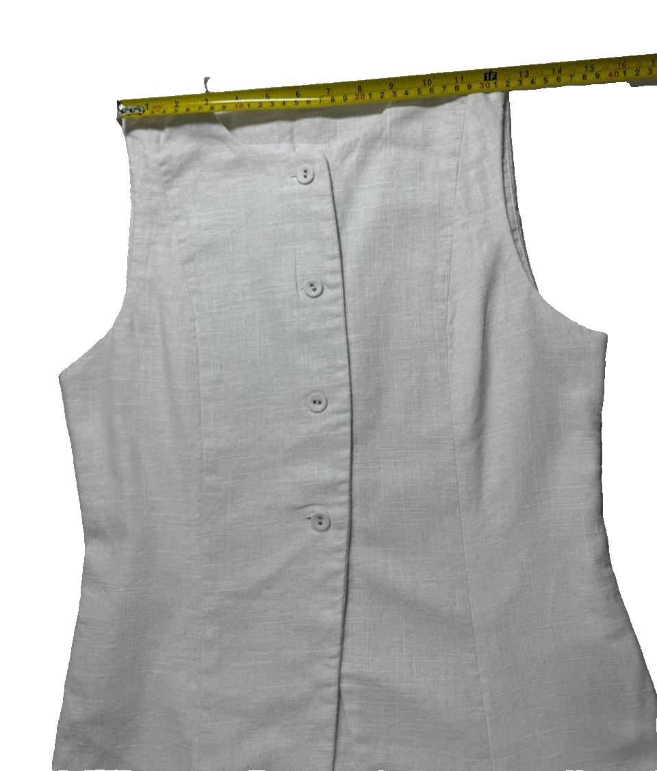 Cotton On Sienna Linen Cotton Vest In Off White - Size Us 6
