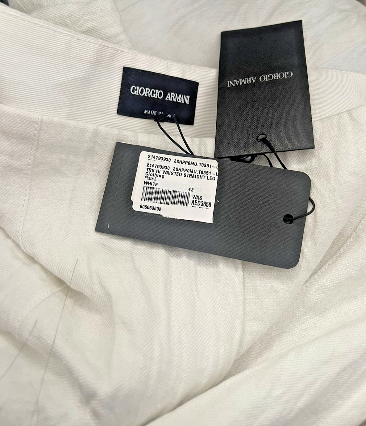BNWT Giorgio Armani White Linen-Blend Wide-Leg Pants - Size 42