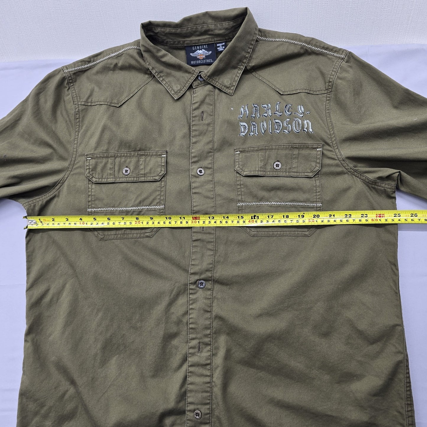 Harley-Davidson Men's Olive Green Long Sleeve XL Button Front Shirt