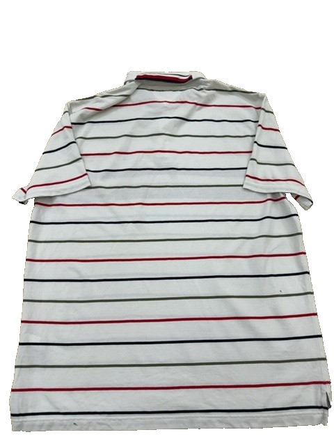 Tommy Hilfiger Men's Striped Polo Shirt Size M Flag Embroidery White/Navy
