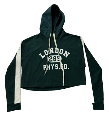 Vintage Style London 289 Phys. Ed. Green Cropped Hoodie Sweatshirt Women's