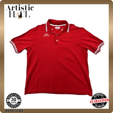 Kappa Men's Large Red Cotton Polo Short Sleeve Collared White Piping