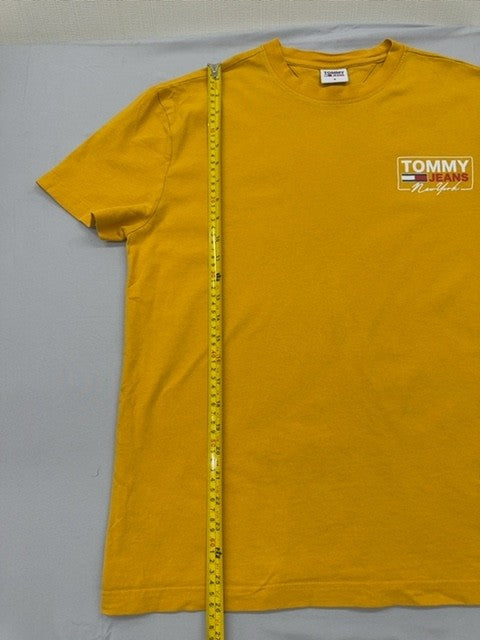 Tommy Jeans Men's Yellow Logo T-Shirt Size M Cotton Crew Neck