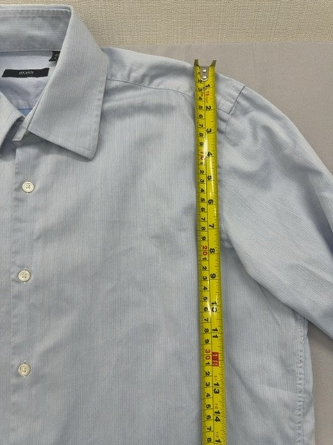 Boss Hugo Boss Light Blue Men's Slim Fit L 41x16 Herringbone Dress Shirt