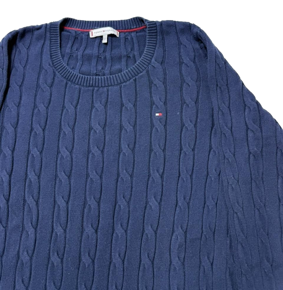 Tommy Hilfiger Blue Cable Knit Crew Neck Jumper - Size M