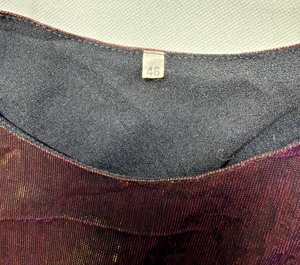 Vintage Metallic Sheer Sleeveless Dress Burgundy Gold Purple Shimmer Overlay