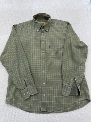 Barbour Country Shirt Men's M Green Plaid Cotton Button-Down