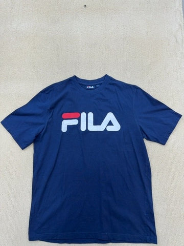 Fila Men's Navy Logo T-Shirt Size S Cotton Crewneck Short Sleeve