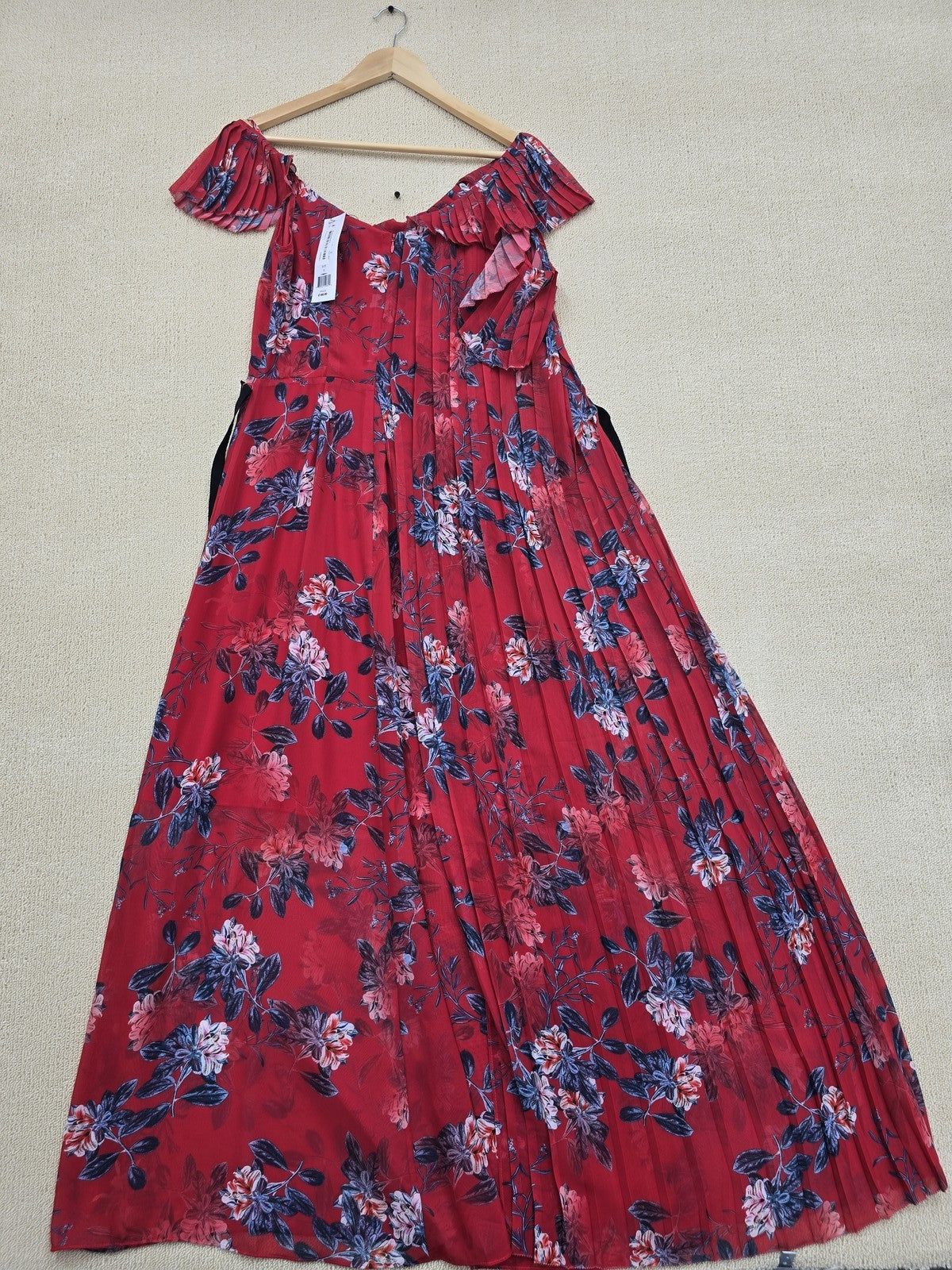 French Connection Red Floral Off Shoulder Maxi Dress XS