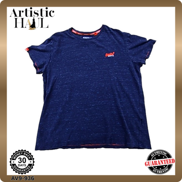 Superdry Orange Label Women's Navy Heathered T-Shirt XL Orange Trim Logo