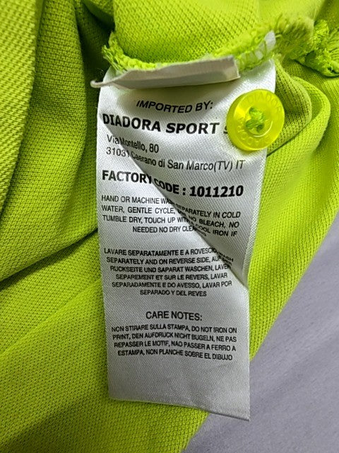 Diadora Green Tennis Polo Shirt Men S Italy Cotton Pique White Piping