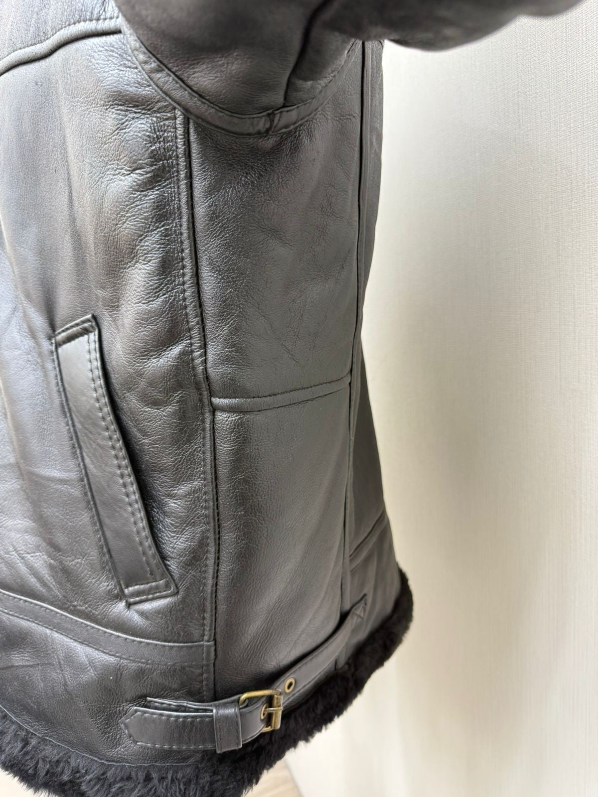 Men's Italian Sheepskin Leather Bomber Jacket Black Premium Soft Fur Size Asian L