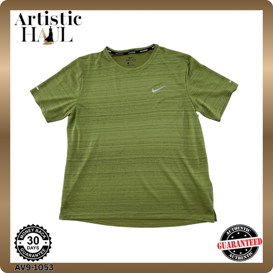 Nike Men's Green T-Shirt – Size M, Striped, Short Sleeve – Ref 754DE
