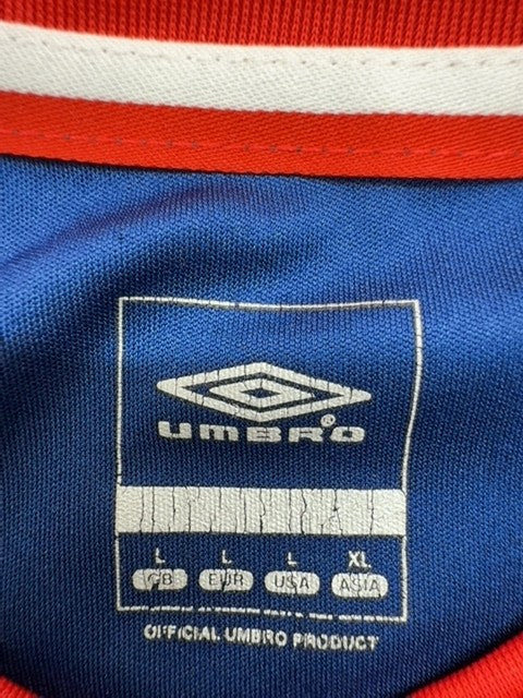 Umbro Blue Soccer Jersey L Short Sleeve V-Neck Red Trim Unisex Adult