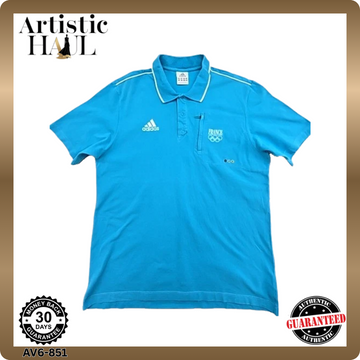Adidas Olympic Blue Polo Shirt Men's L Short Sleeve Button