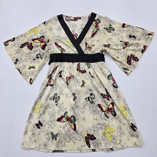 Uttam London Women's Cream Butterfly Floral Wrap Dress S/M