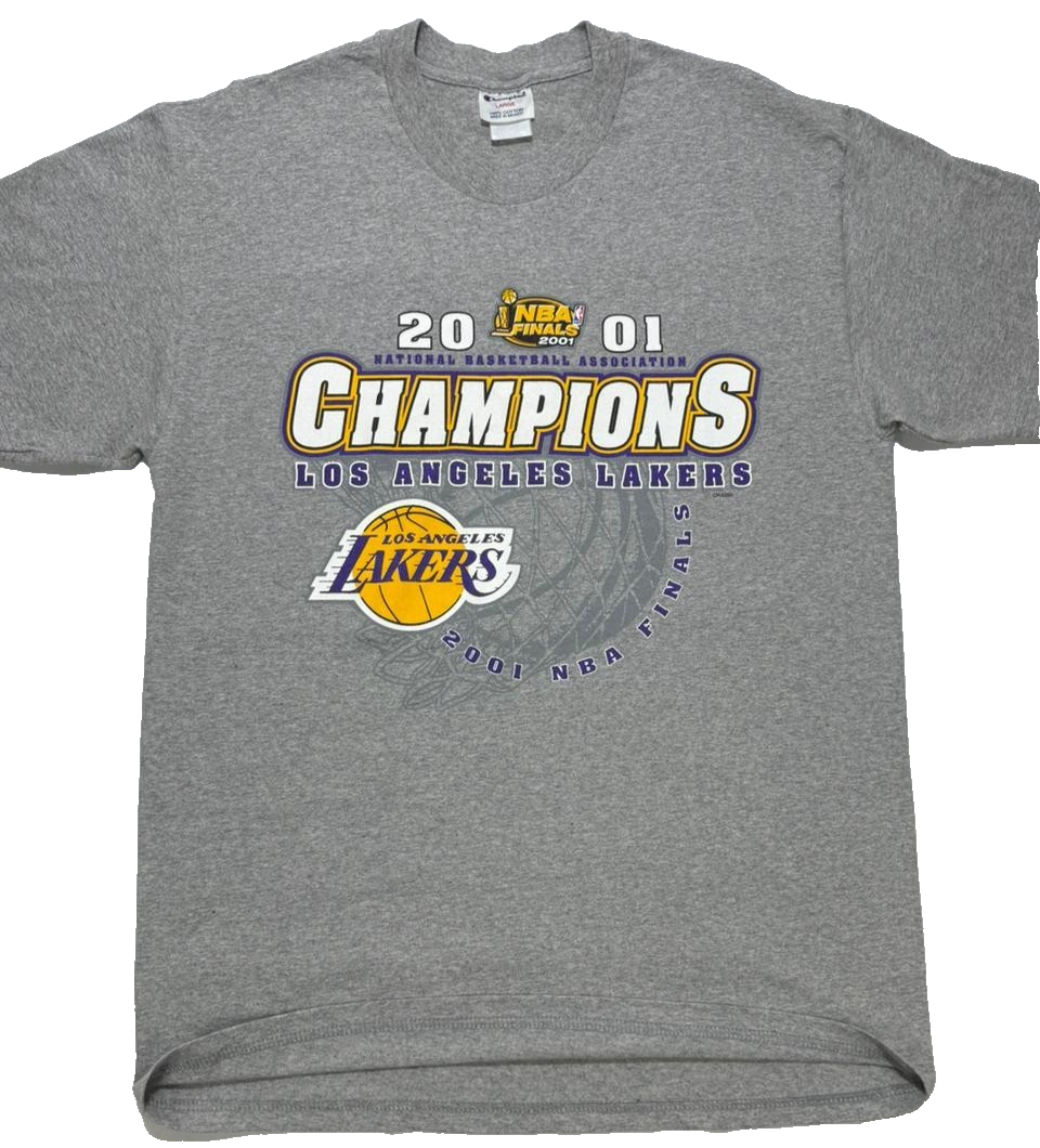 2001 Lakers Nba Finals Championship T-Shirt Men's | Size: L | Gray | Short Sleeve