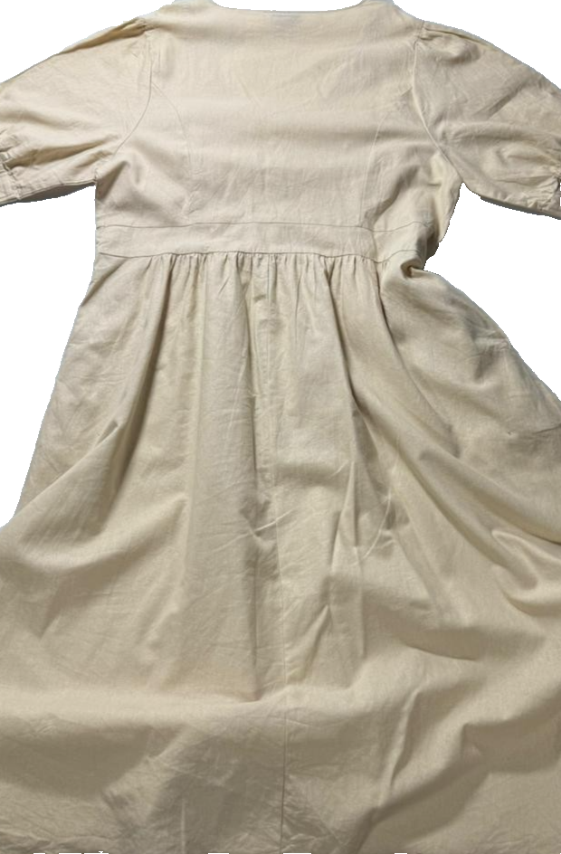 Korean Summer V-Neck Relaxed Maxi Oat Beige Dress - Size M