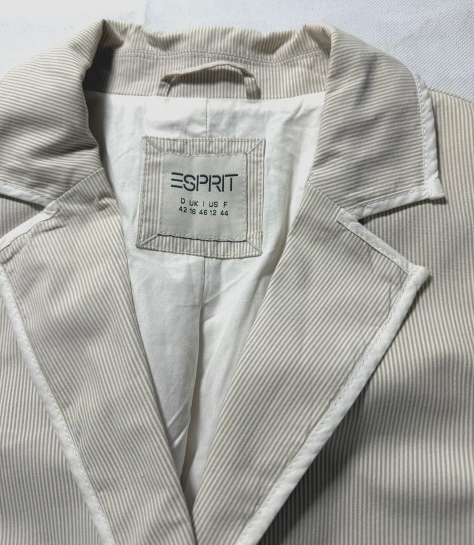 Classic Blazer Coat Beige Striped Men's - Size 12