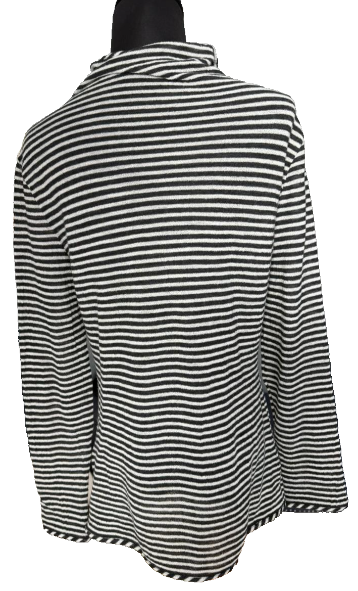 Bnwt Giorgio Armani Women'S Black And White Striped Turtleneck Top - Size 46