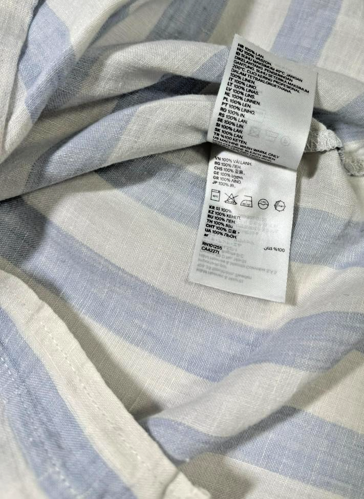 H&M Regular Fit Striped Cotton Linen Long Sleeve Shirt | Size: M