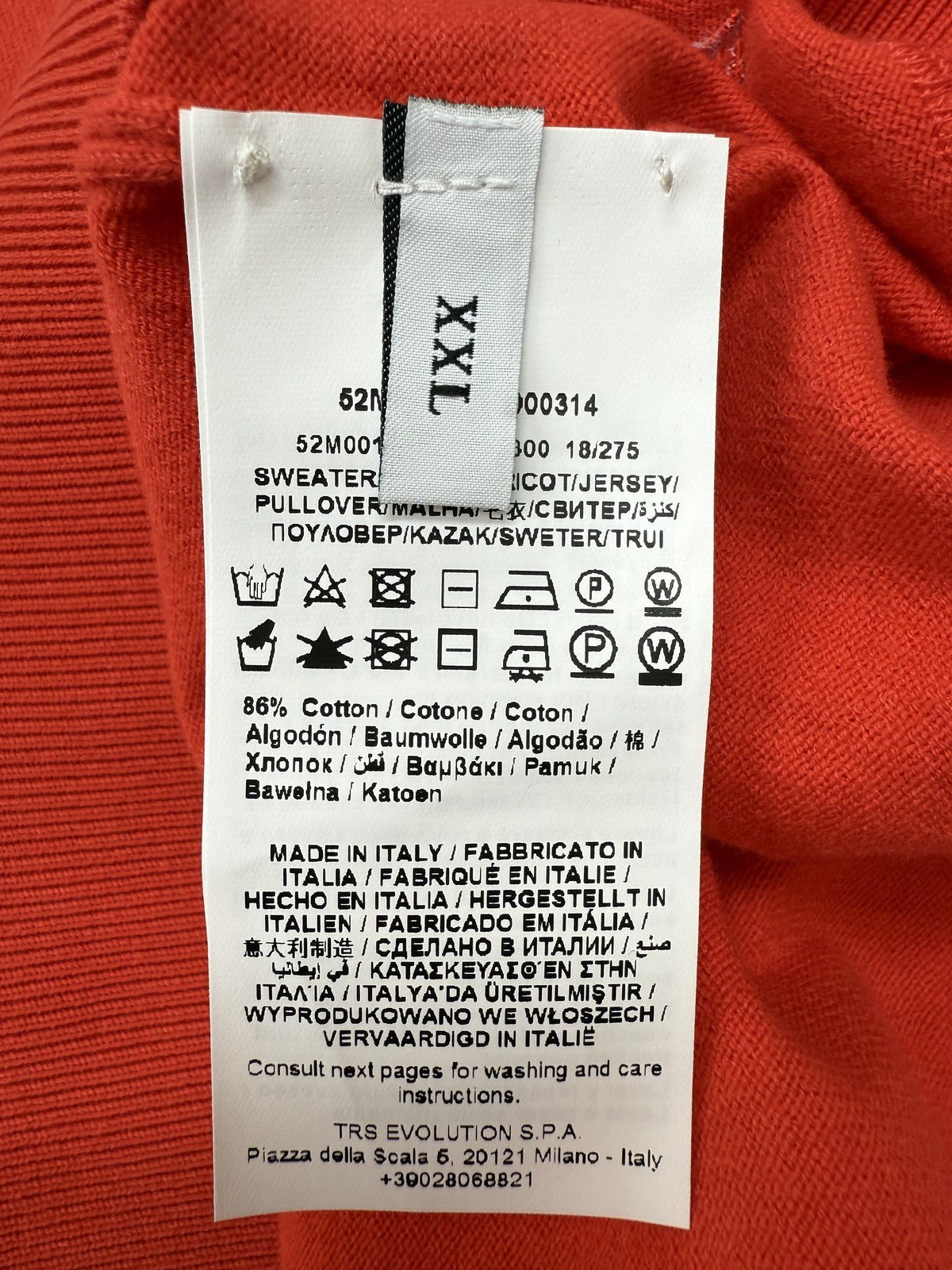 Trussardi Jeans Men's Red Cotton Pullover Sweater XXL Italy Raglan