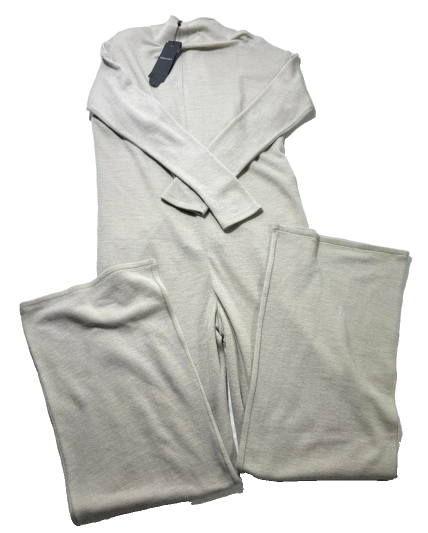 BNWT Armani Long-Sleeved Wide-Leg Jumpsuit In A Light Beige - Size 38