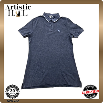 Burberry Grey Cotton Polo Shirt Men's M Short Sleeve Embroidered Logo