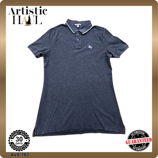 Burberry Grey Cotton Polo Shirt Men's M Short Sleeve Embroidered Logo