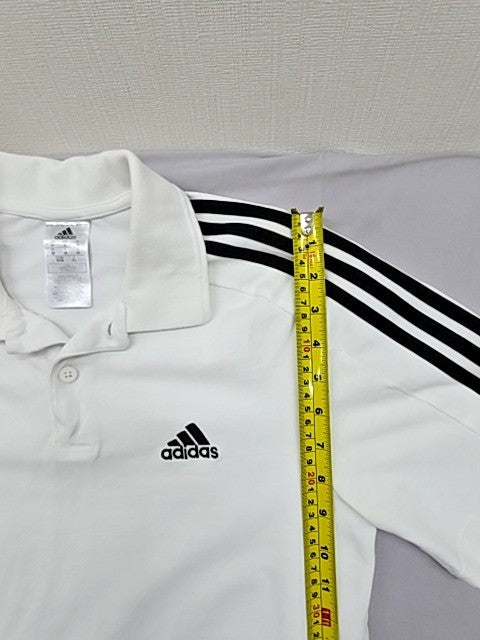 Adidas Men's White Striped Polo Shirt M Cotton Short Sleeve Casual