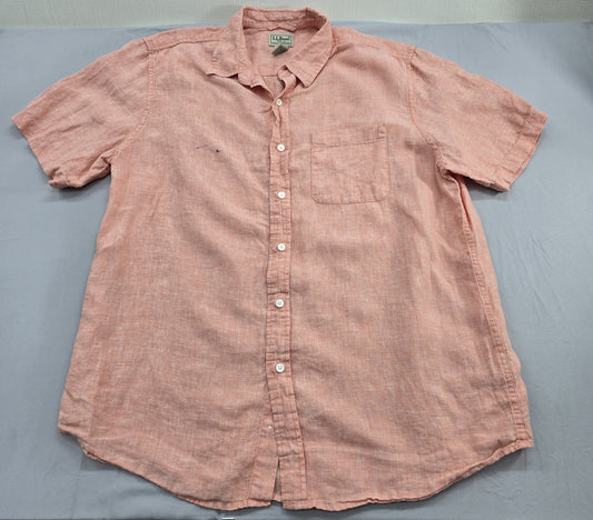 L.L.Bean Men's Peach Linen Short Sleeve Button-Down Shirt Size L