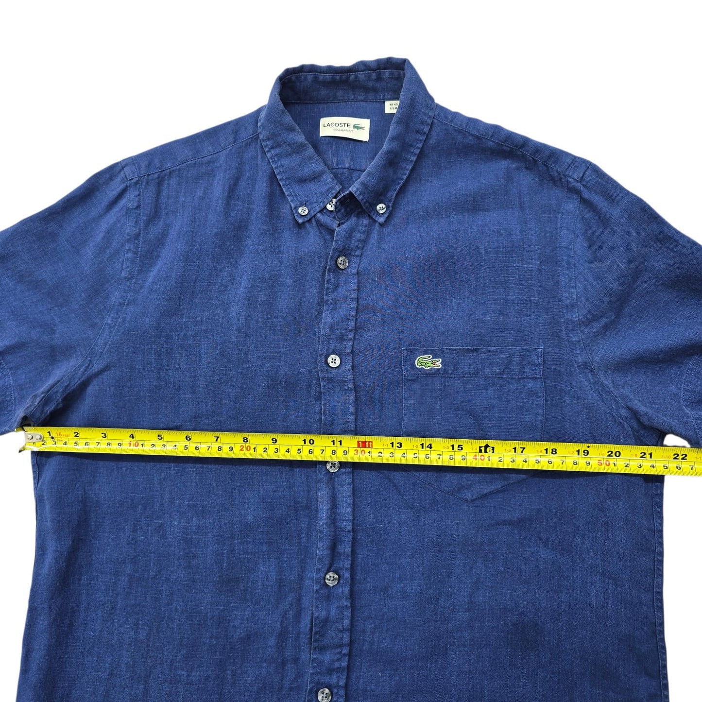 Lacoste Men's Blue Denim Short Sleeve Oxford Shirt FR40 USM