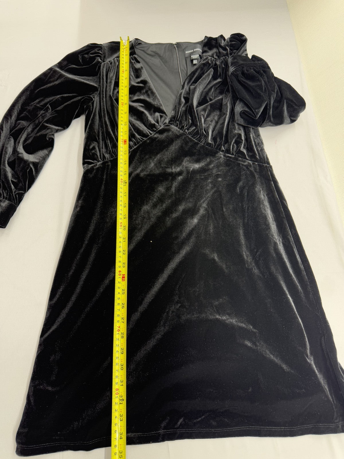 Donna Morgan Black Velvet V-Neck Long Bishop Sleeve Dress Sz 12
