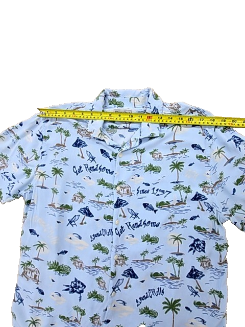 Grand & Hills Men's Blue Palm Trees Hawaiian Shirt Size L Short Sleeve