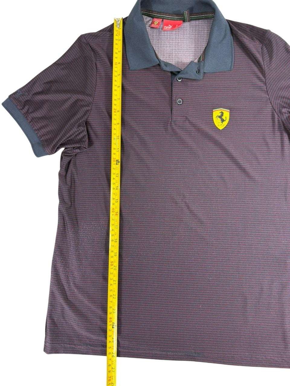 Puma Ferrari Polo Shirt Men's Size M Navy Red Striped Short Sleeve