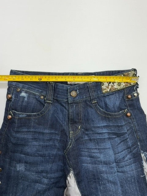 EIGHTHSIN Girls Blue Denim Skirt Size M Ruffle Hem Lace Stud Button