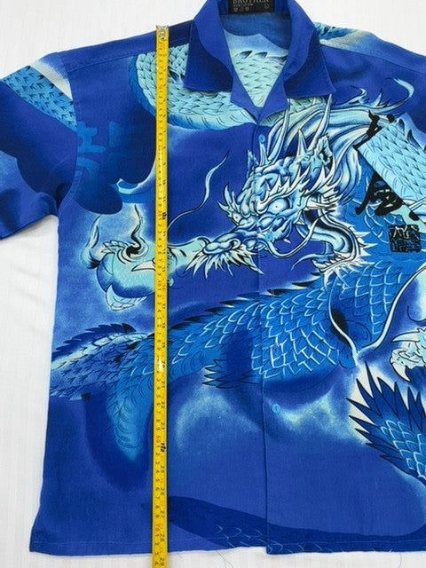 Brother Men's Blue Gothic Y2K Dragon Graphic Shirt Size L Vintage