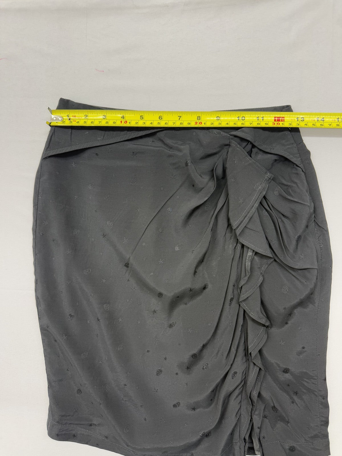 Ikks Wrap Knee Length Skirt EU 34 Charcoal Grey Floral Ruffle