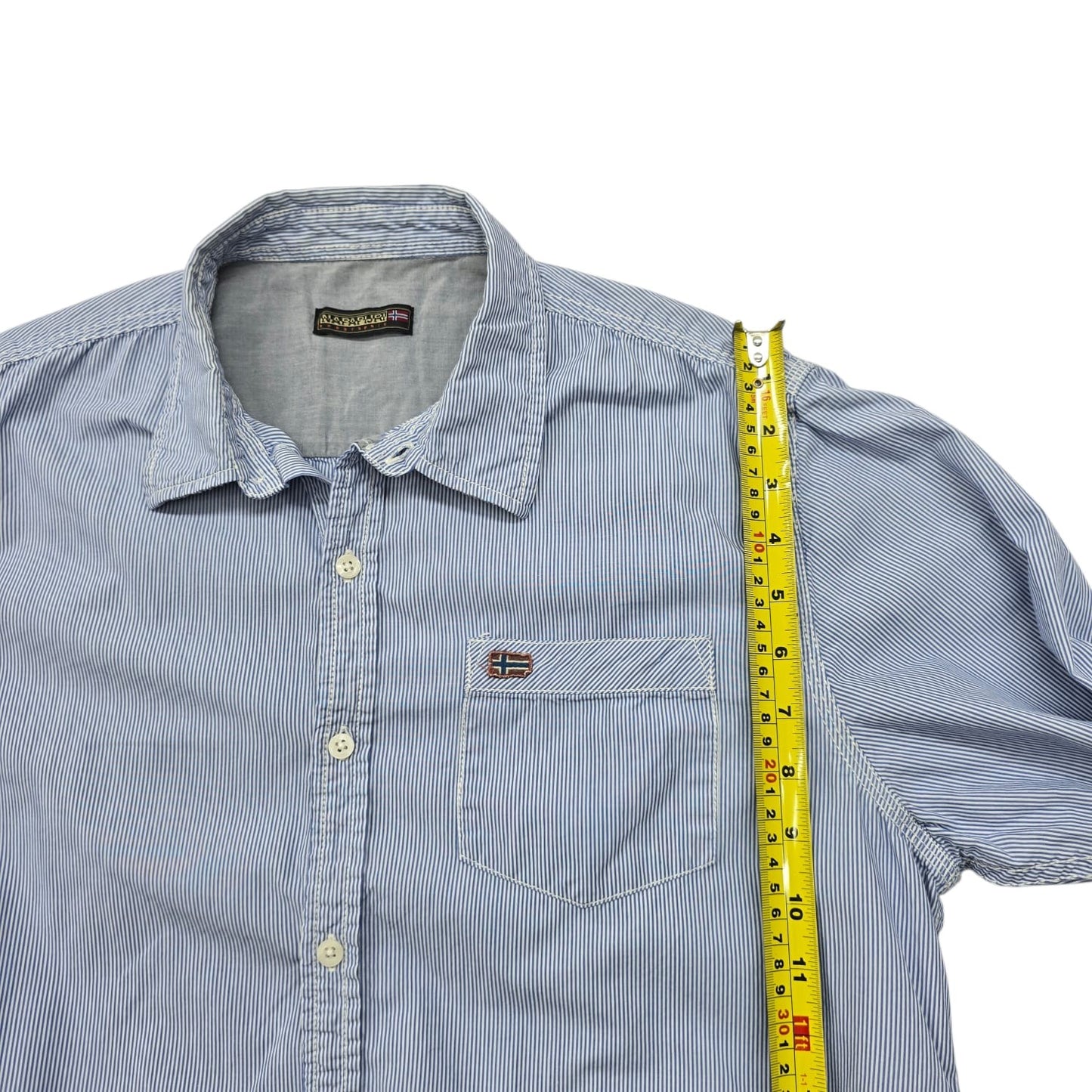 Napapijri Men's Blue White Pinstripe Cotton Shirt XL