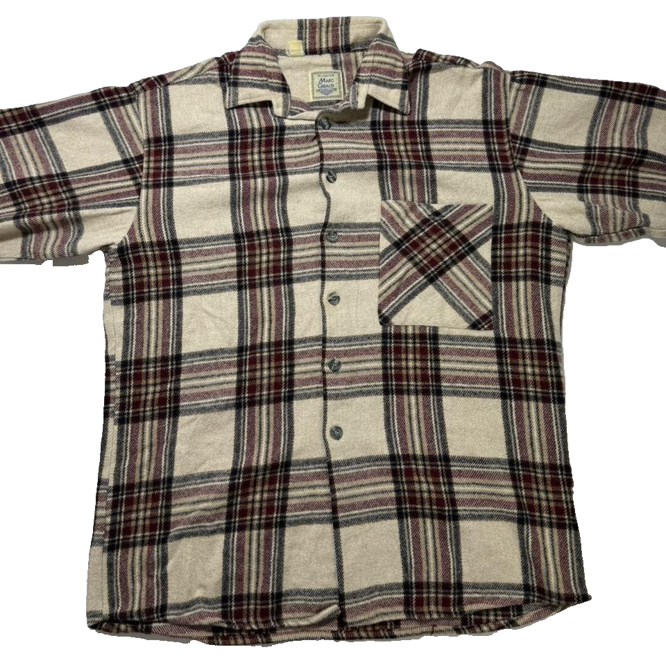 Marc Gibaldi Plaid Flannel Shirt Beige Red Check Long Sleeve Men's Casual Top XL