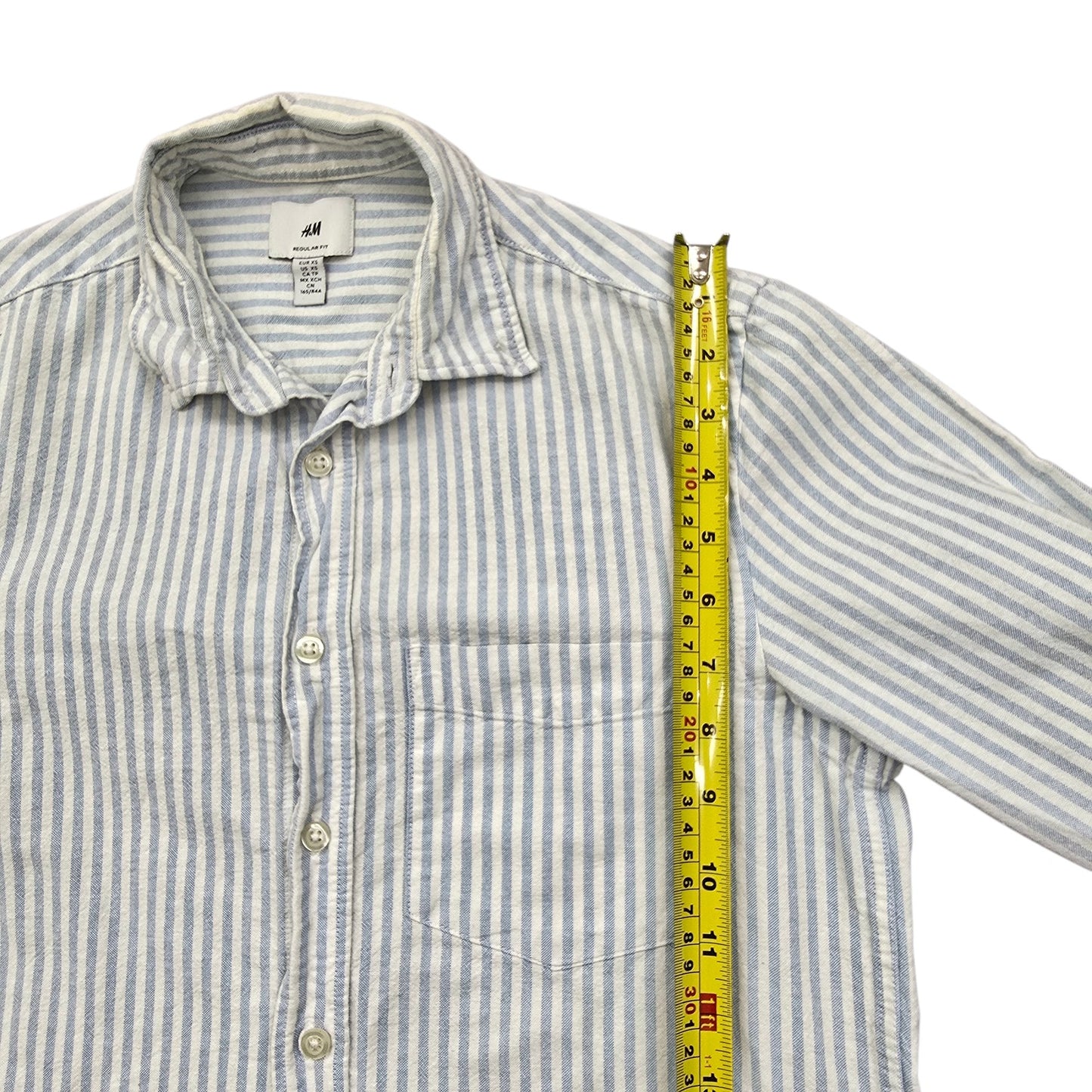 H&M Boys Light Blue Striped Cotton Long Sleeve Button-Up Shirt XS