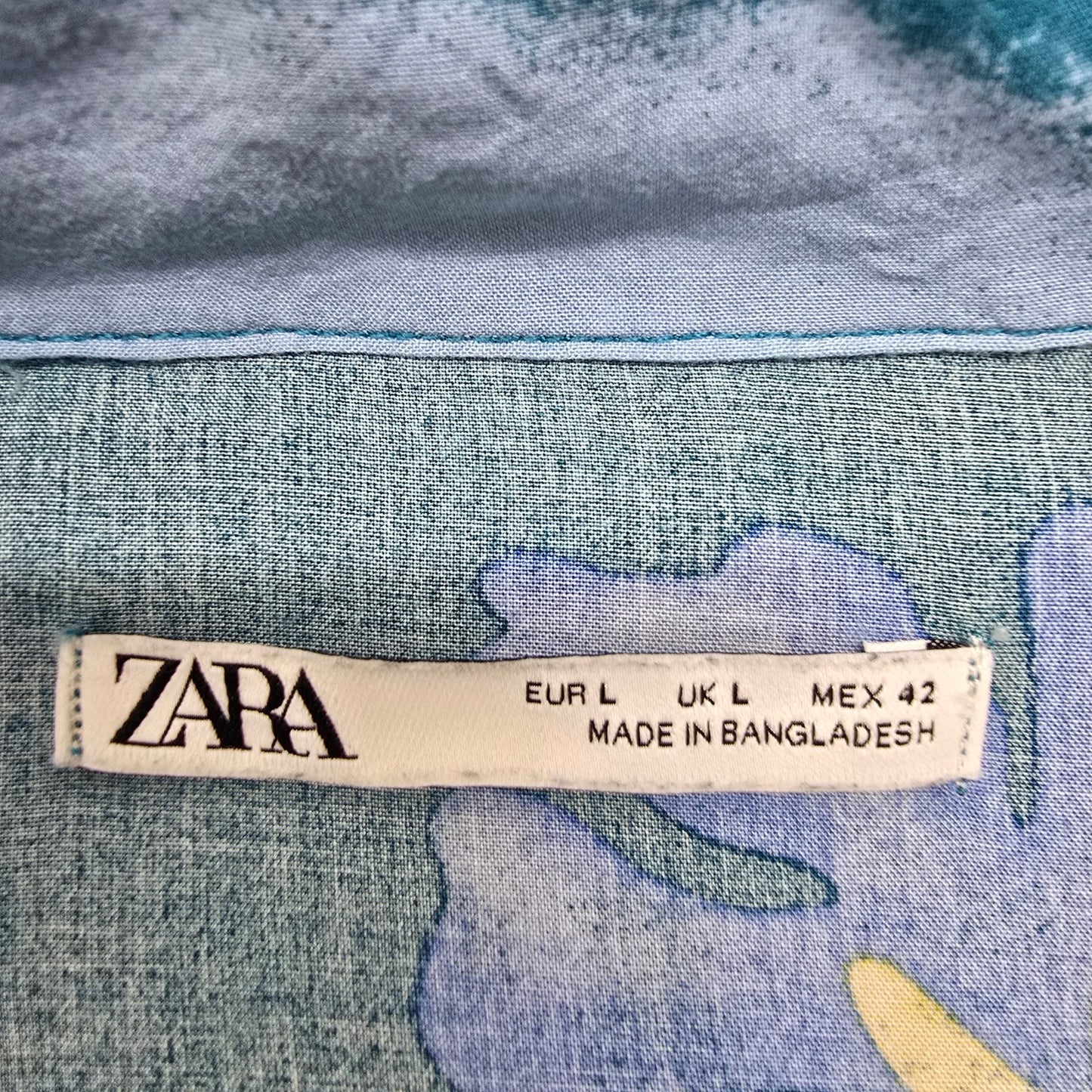 Zara Women's Blue Floral Print Short Sleeve Shirt Size L
